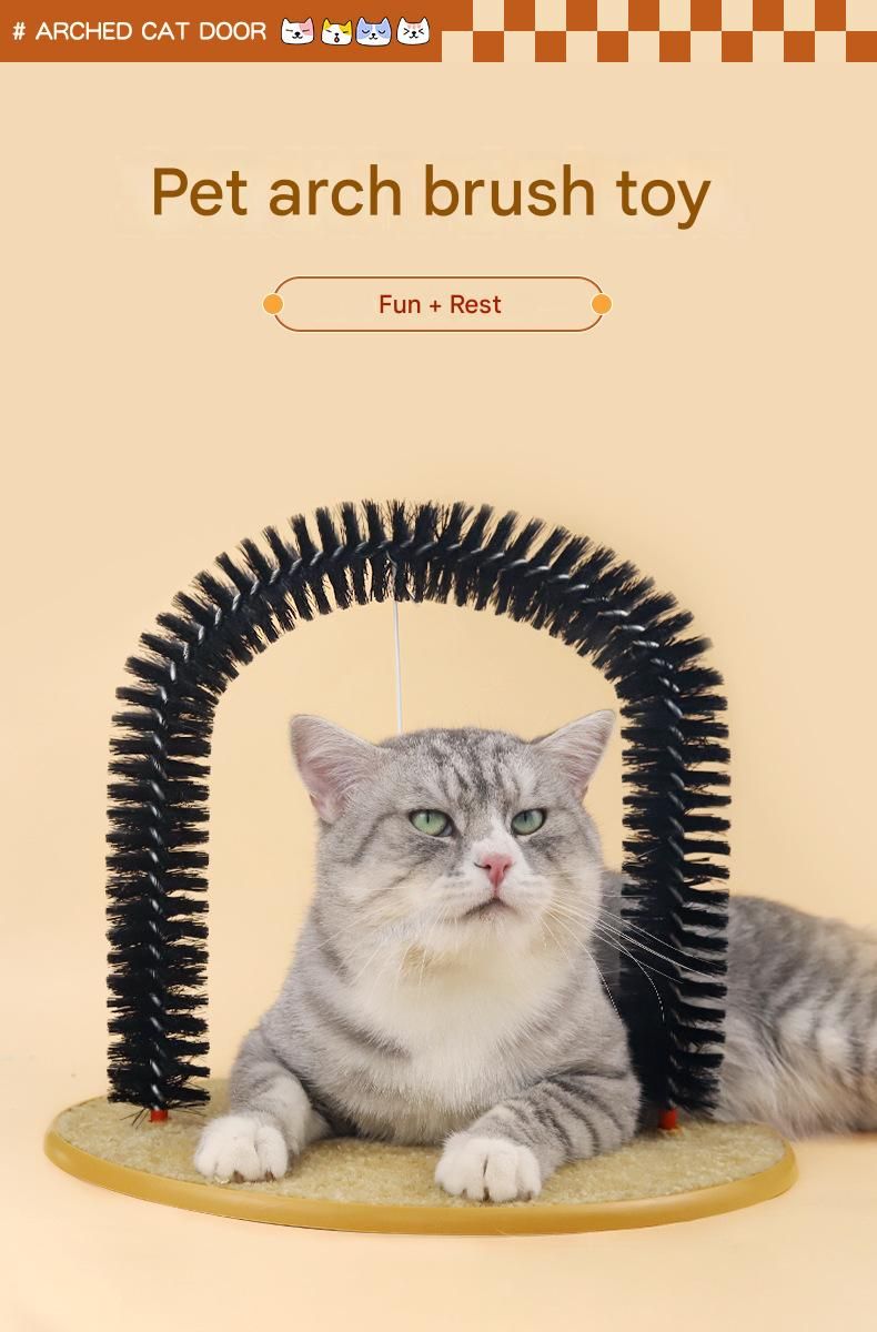 Arched Cat Grooming Brush - Self-Massage Cat Scratcher Arch with Hanging Mouse Toy - Durable PVC Bristles, Plush Base, Non-Slip Design - Interactive Cat Toy for Itch Relief and Play - Image 2