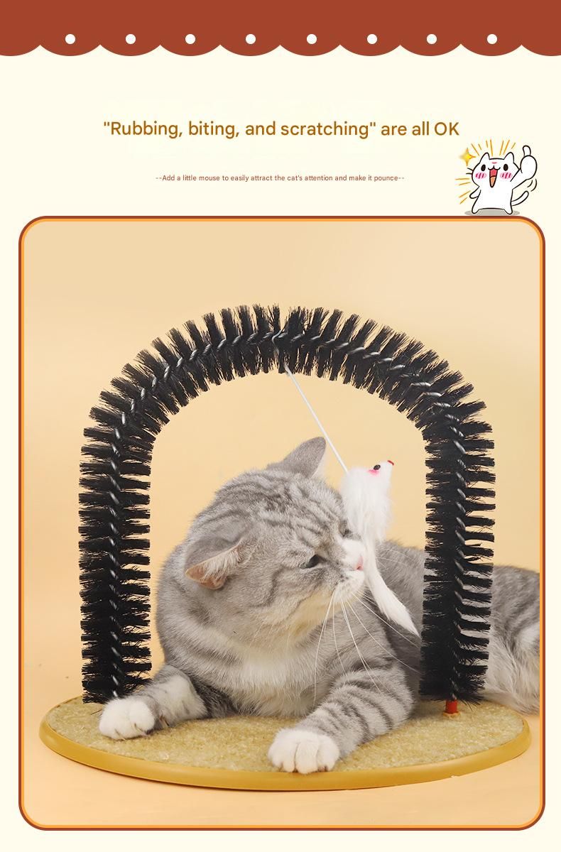 Arched Cat Grooming Brush - Self-Massage Cat Scratcher Arch with Hanging Mouse Toy - Durable PVC Bristles, Plush Base, Non-Slip Design - Interactive Cat Toy for Itch Relief and Play - Image 3