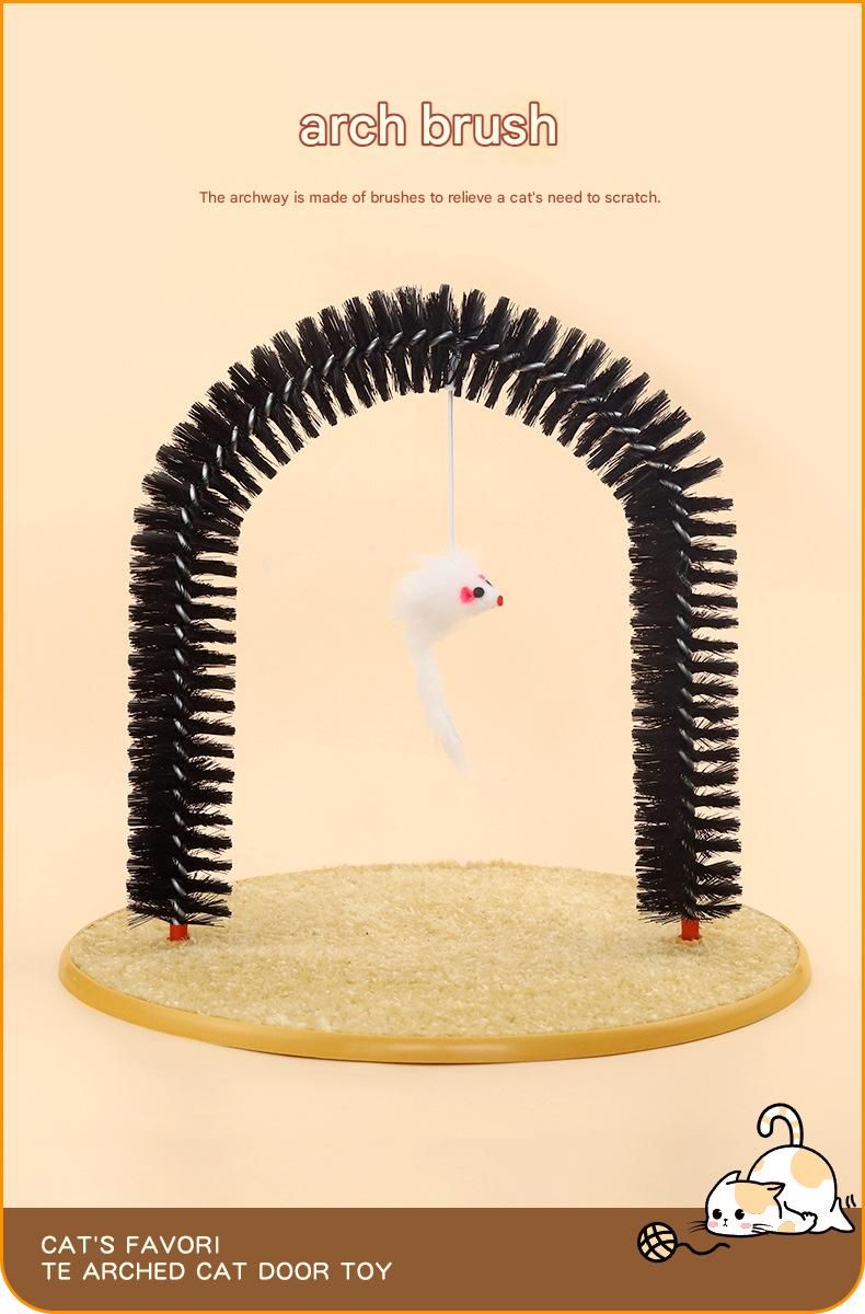 Arched Cat Grooming Brush - Self-Massage Cat Scratcher Arch with Hanging Mouse Toy - Durable PVC Bristles, Plush Base, Non-Slip Design - Interactive Cat Toy for Itch Relief and Play - Image 4