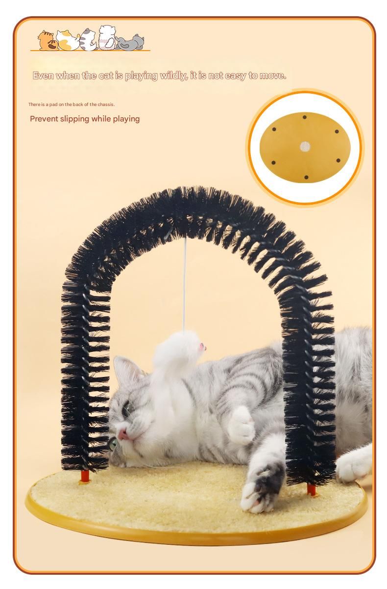 Arched Cat Grooming Brush - Self-Massage Cat Scratcher Arch with Hanging Mouse Toy - Durable PVC Bristles, Plush Base, Non-Slip Design - Interactive Cat Toy for Itch Relief and Play - Image 5