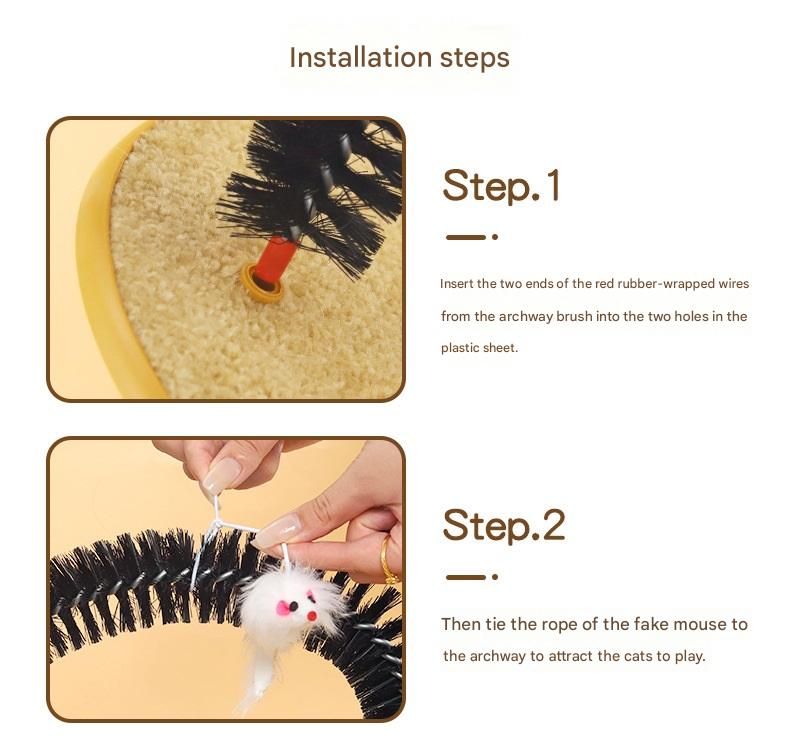 Arched Cat Grooming Brush - Self-Massage Cat Scratcher Arch with Hanging Mouse Toy - Durable PVC Bristles, Plush Base, Non-Slip Design - Interactive Cat Toy for Itch Relief and Play - Image 7