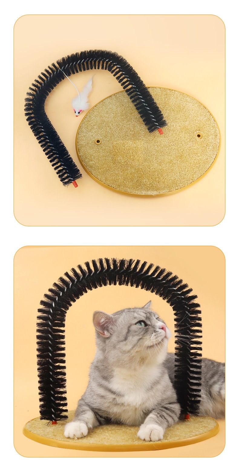 Arched Cat Grooming Brush - Self-Massage Cat Scratcher Arch with Hanging Mouse Toy - Durable PVC Bristles, Plush Base, Non-Slip Design - Interactive Cat Toy for Itch Relief and Play - Image 8