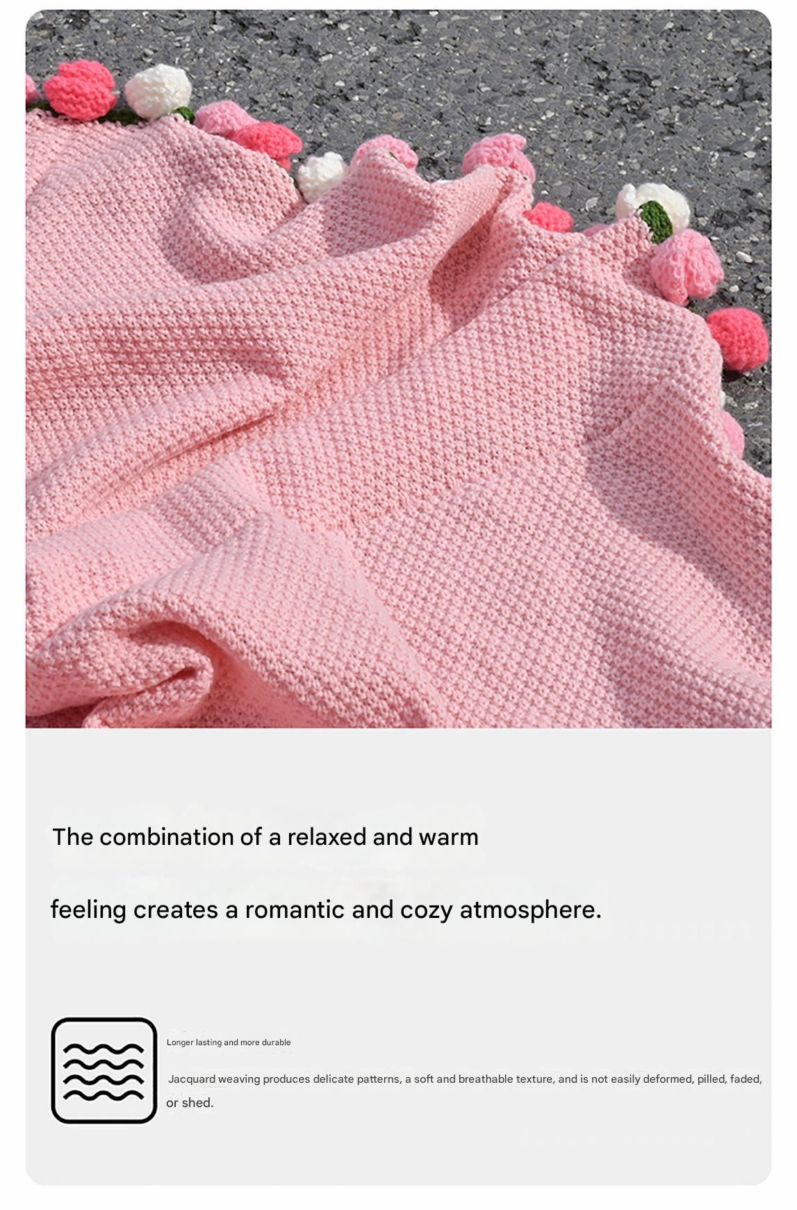 Pink and White Diameter: 80 cm -33 Woven Flowers Handmade Rose Bouquet Knit Blanket - Soft Pink Acrylic Throw with 3D Crochet Flowers - Perfect Gift for Her, Birthday, Valentine's Day, Home Decor - Image 7
