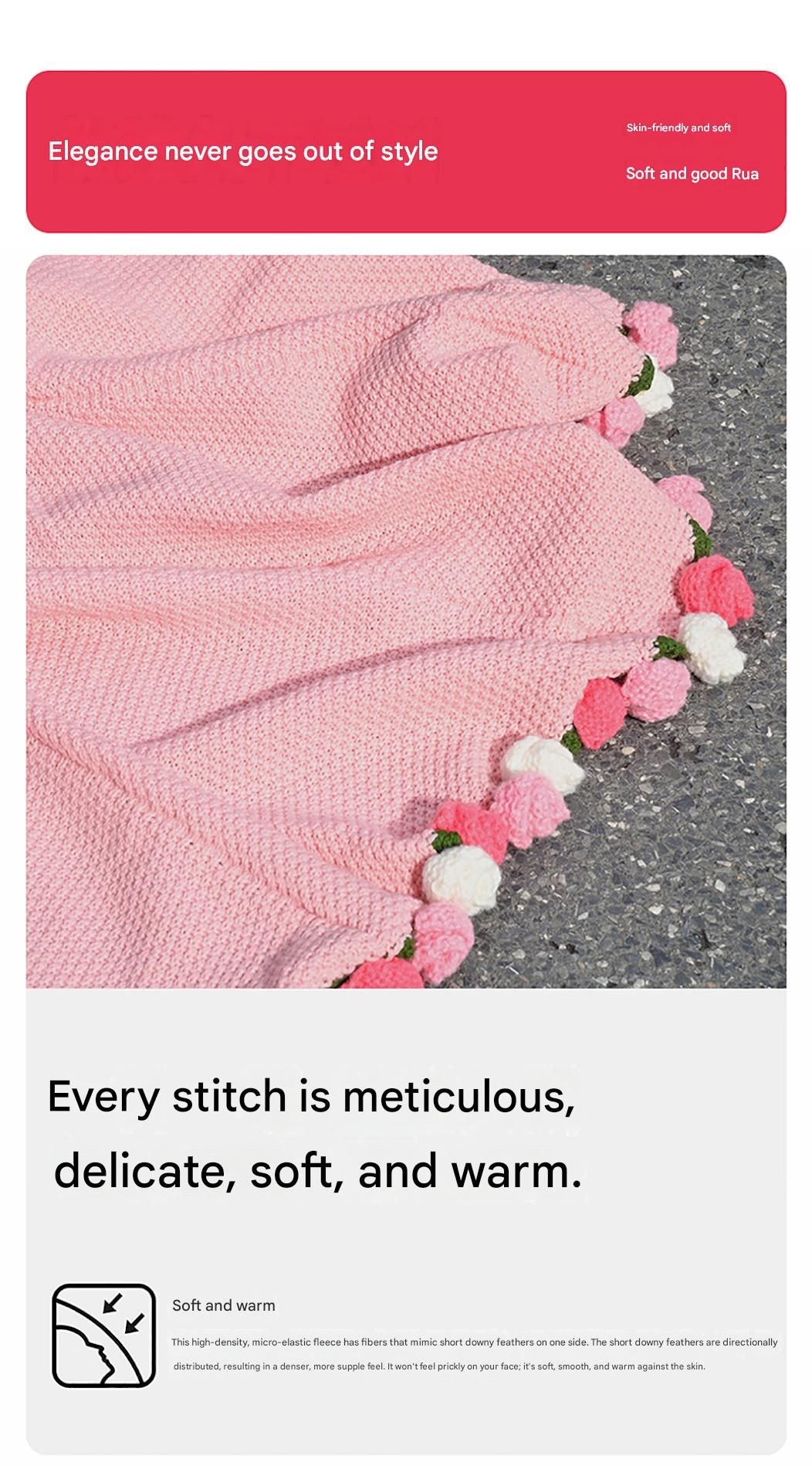 Pink and White Diameter: 120 cm -52 Woven Flowers Handmade Rose Bouquet Knit Blanket - Soft Pink Acrylic Throw with 3D Crochet Flowers - Perfect Gift for Her, Birthday, Valentine's Day, Home Decor - Image 4