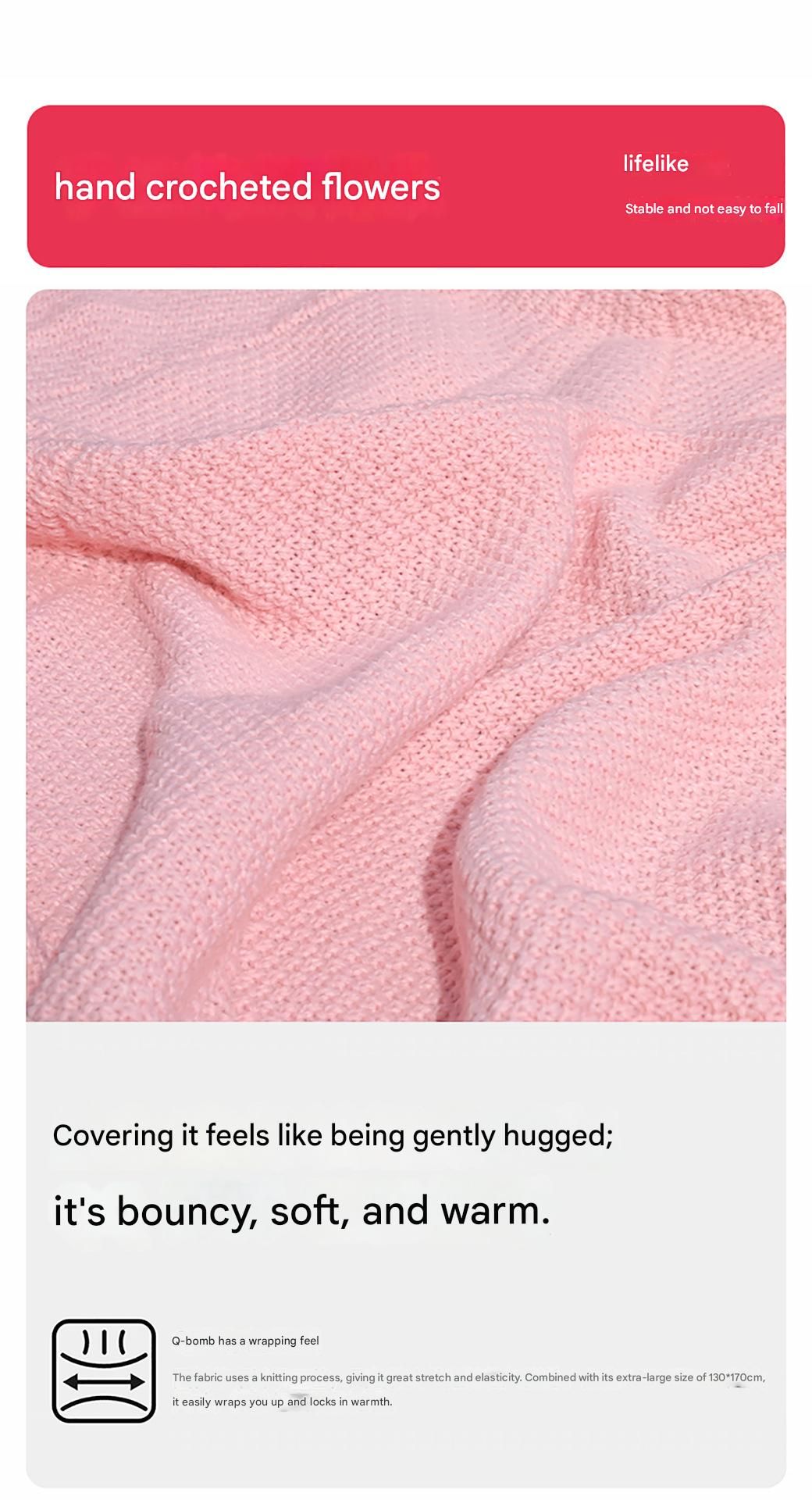Pink and White Diameter: 120 cm -52 Woven Flowers Handmade Rose Bouquet Knit Blanket - Soft Pink Acrylic Throw with 3D Crochet Flowers - Perfect Gift for Her, Birthday, Valentine's Day, Home Decor - Image 6