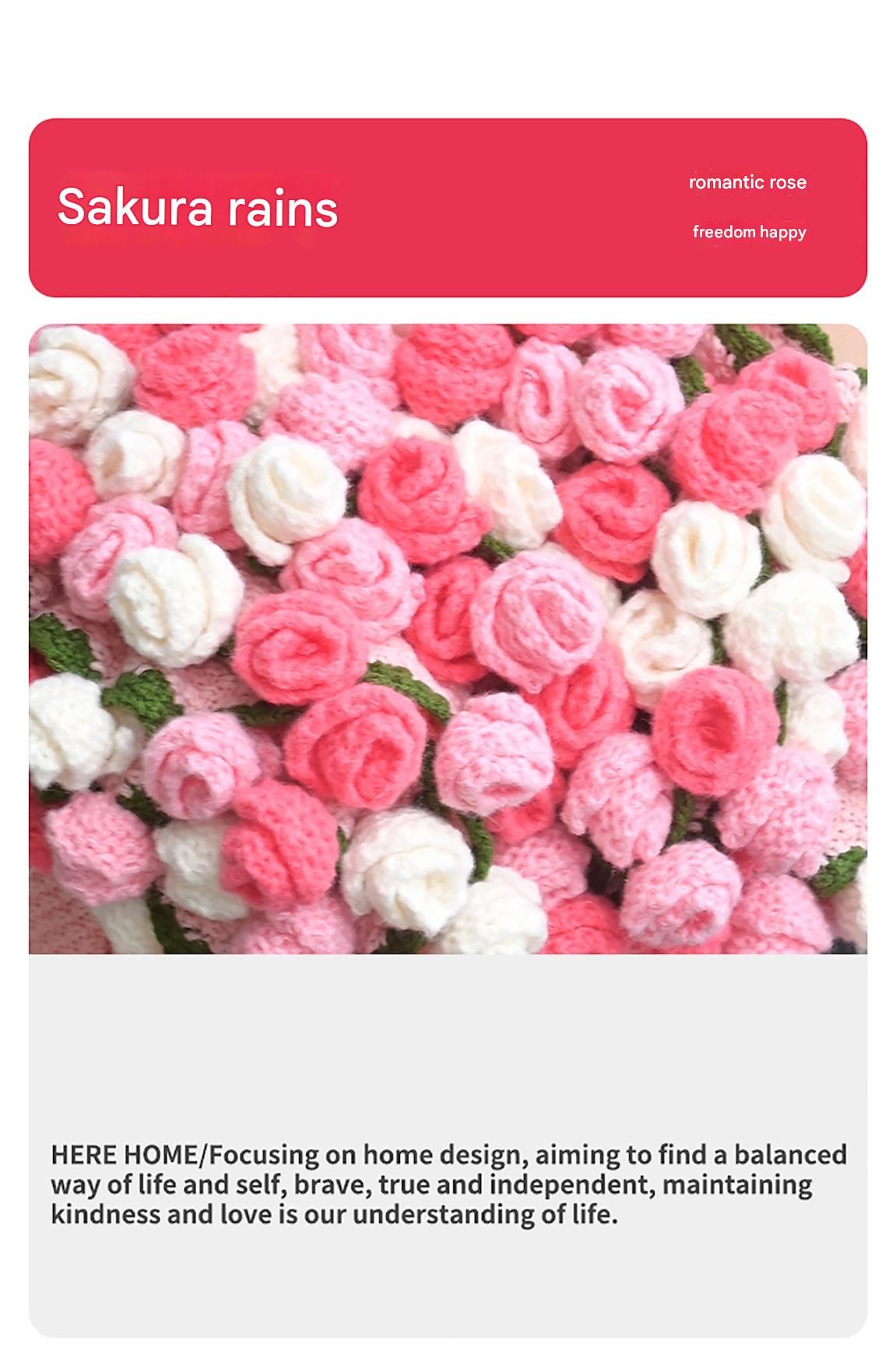 Pink and White Diameter: 160 cm -99 Woven Flowers Handmade Rose Bouquet Knit Blanket - Soft Pink Acrylic Throw with 3D Crochet Flowers - Perfect Gift for Her, Birthday, Valentine's Day, Home Decor - Image 3