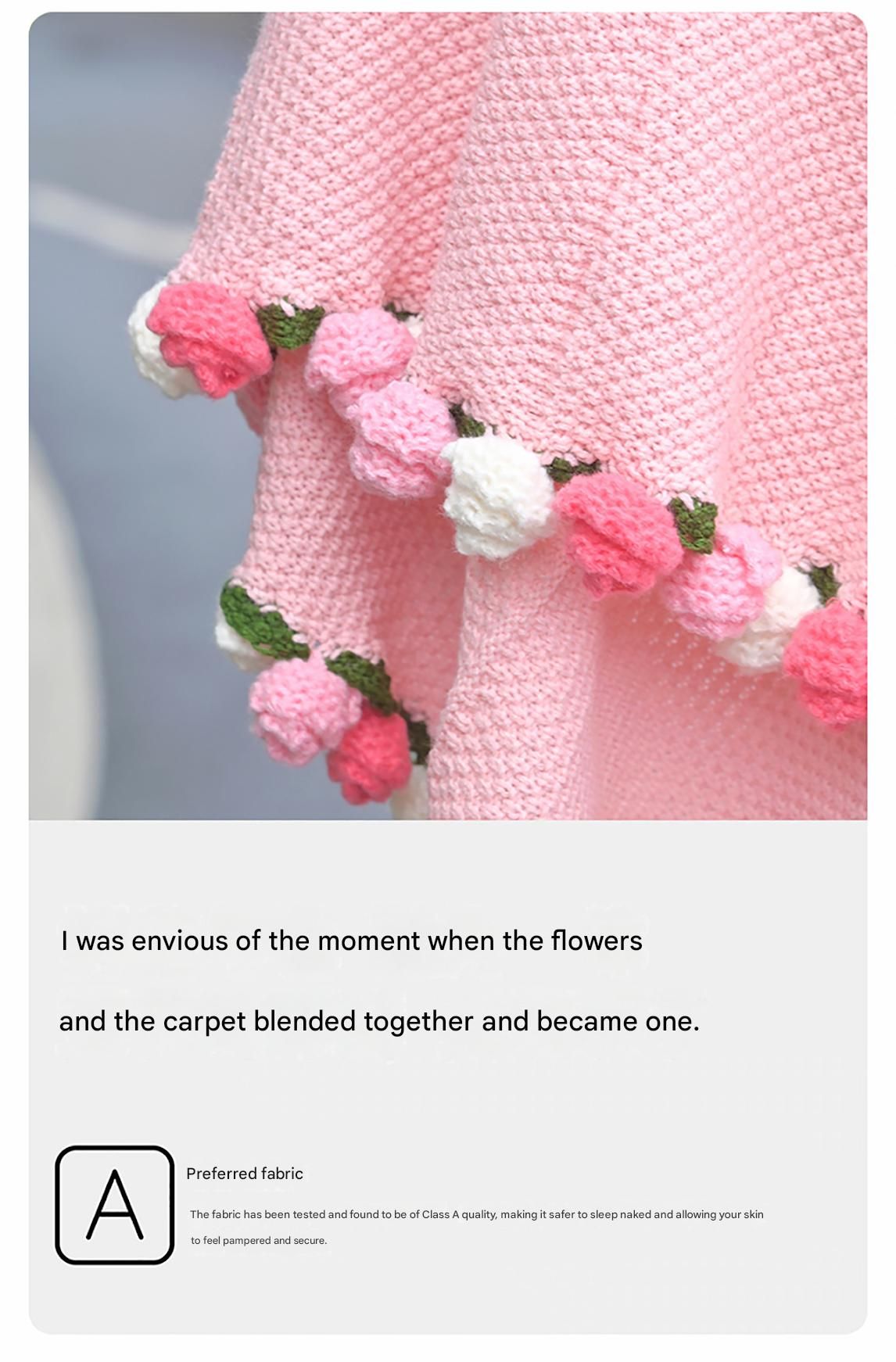 Pink and White Diameter: 160 cm -99 Woven Flowers Handmade Rose Bouquet Knit Blanket - Soft Pink Acrylic Throw with 3D Crochet Flowers - Perfect Gift for Her, Birthday, Valentine's Day, Home Decor - Image 5