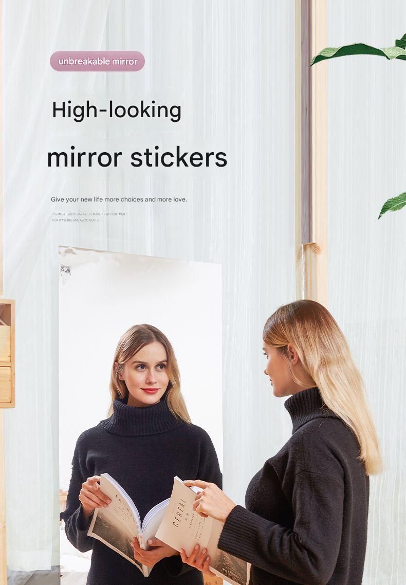 30*100cm Self-Adhesive PET Mirror Sticker - Unbreakable Soft Glass Mirror Film，Safety Soft Mirror - Cut-to-Size, High-Reflective Wall Decal for Bedroom, Wardrobe, Bathroom - Easy Peel-and-Stick Installation, No Drill Damage Space-Saving Design - Image 2