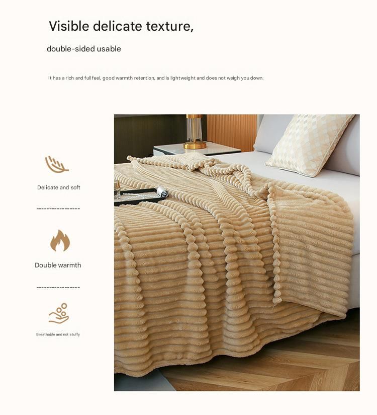 200*230cm Blue Solid Colour Flannel Throw Blanket - Thick Double-Sided Fleece with Ribbed Texture - Soft throw blanket& Lightweight for Sofa, Bed, Office Nap, Air-Conditioned Rooms - Durable, Machine Washable, Non-Shedding - Image 6