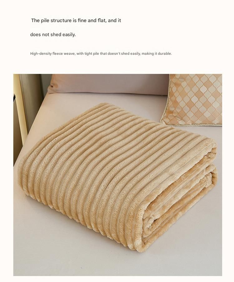 100*150cm Beige Solid Colour Flannel Throw Blanket - Thick Double-Sided Fleece with Ribbed Texture - Soft throw blanket& Lightweight for Sofa, Bed, Office Nap, Air-Conditioned Rooms - Durable, Machine Washable, Non-Shedding - Image 7