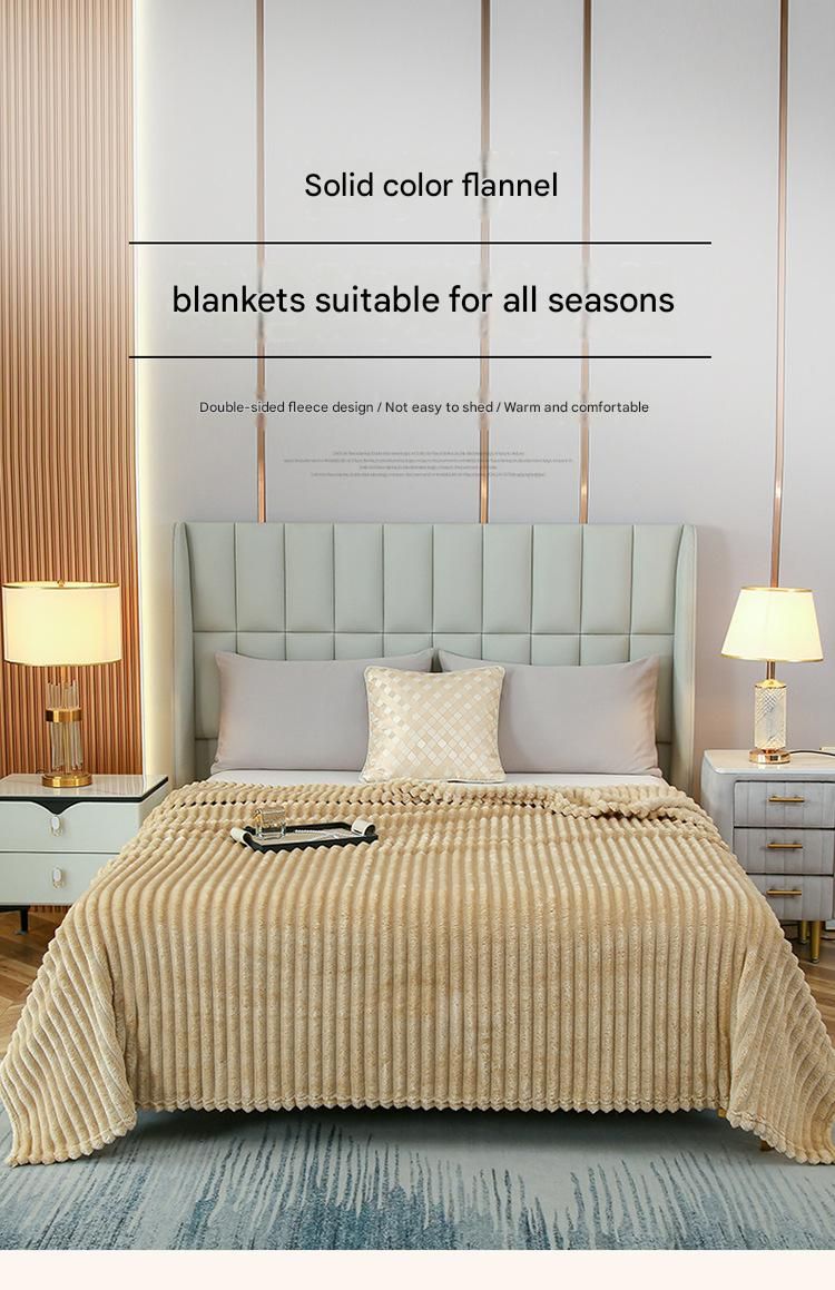 200*230cm Light Coffee Solid Colour Flannel Throw Blanket - Thick Double-Sided Fleece with Ribbed Texture - Soft throw blanket& Lightweight for Sofa, Bed, Office Nap, Air-Conditioned Rooms - Durable, Machine Washable, Non-Shedding - Image 2
