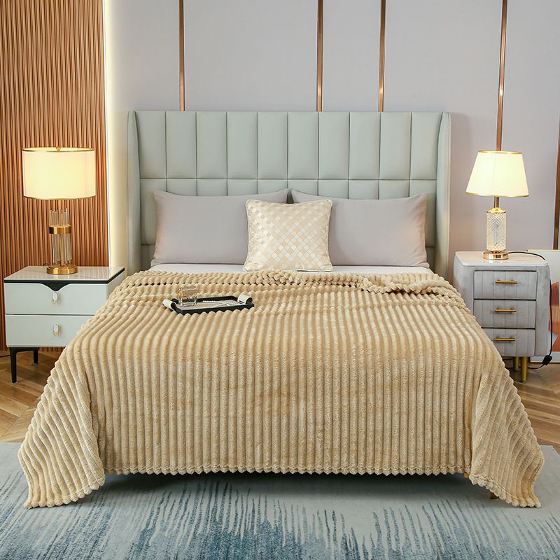 200*230cm Light tan Solid Colour Flannel Throw Blanket - Thick Double-Sided Fleece with Ribbed Texture - Soft throw blanket& Lightweight for Sofa, Bed, Office Nap, Air-Conditioned Rooms - Durable, Machine Washable, Non-Shedding - Image 1