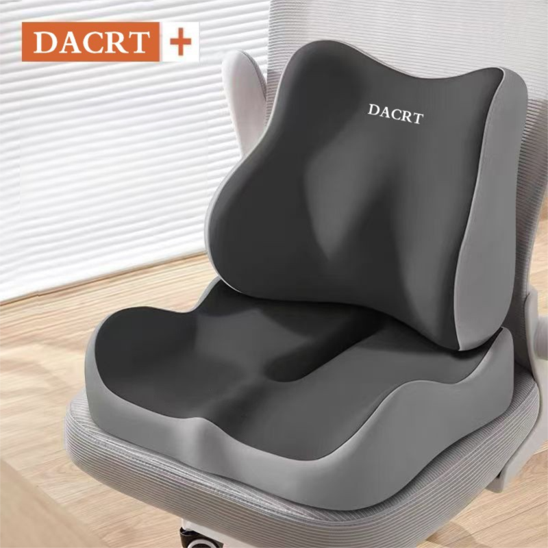 2-piece Grey Ergonomic Memory Foam Seat Cushion with Lumbar Support - Breathable Contoured Design for Office, Car, and Home Use - Relieves Tailbone Pressure, Improves Posture, and Enhances Comfort for Prolonged Sitting - Image 1