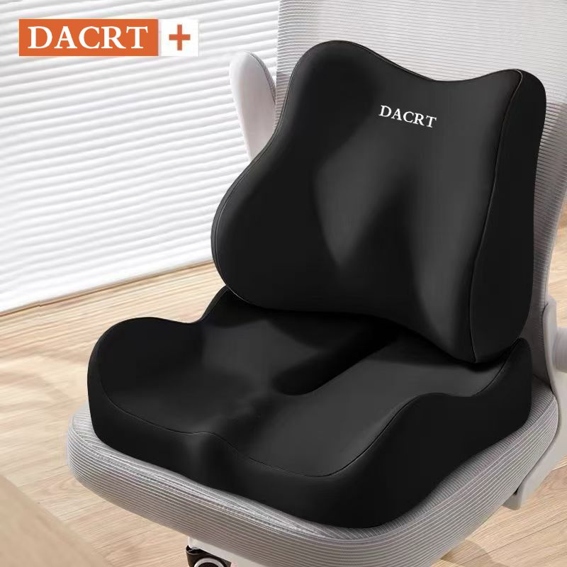 2-piece Black Ergonomic Memory Foam Seat Cushion with Lumbar Support - Breathable Contoured Design for Office, Car, and Home Use - Relieves Tailbone Pressure, Improves Posture, and Enhances Comfort for Prolonged Sitting - Image 1