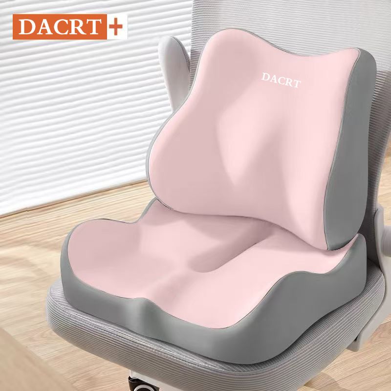 2-piece Pink Ergonomic Memory Foam Seat Cushion with Lumbar Support - Breathable Contoured Design for Office, Car, and Home Use - Relieves Tailbone Pressure, Improves Posture, and Enhances Comfort for Prolonged Sitting - Image 1