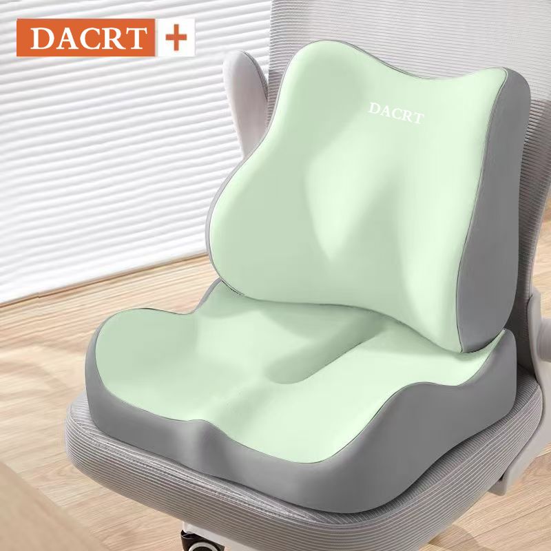 2-piece Green Ergonomic Memory Foam Seat Cushion with Lumbar Support - Breathable Contoured Design for Office, Car, and Home Use - Relieves Tailbone Pressure, Improves Posture, and Enhances Comfort for Prolonged Sitting - Image 1