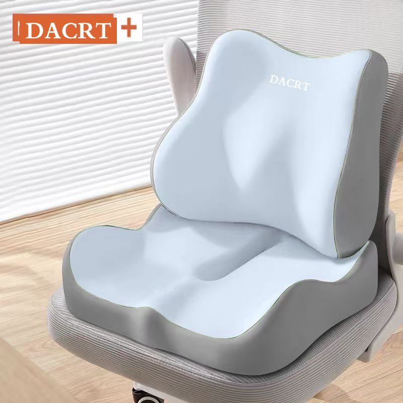 2-piece Blue Ergonomic Memory Foam Seat Cushion with Lumbar Support - Breathable Contoured Design for Office, Car, and Home Use - Relieves Tailbone Pressure, Improves Posture, and Enhances Comfort for Prolonged Sitting - Image 1