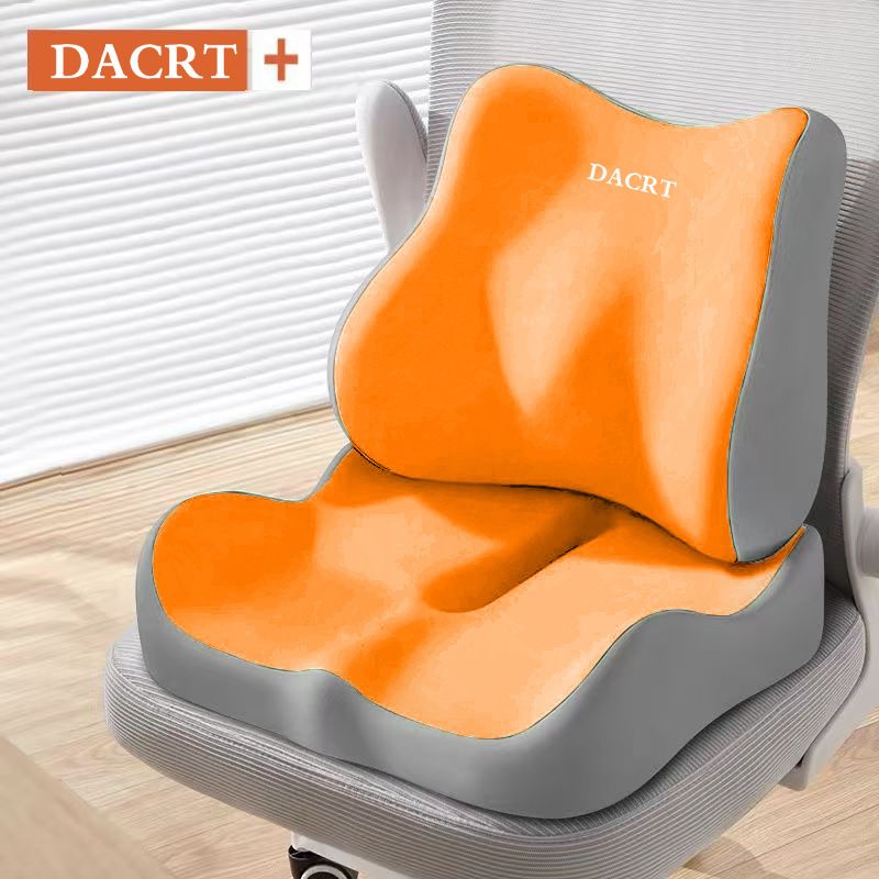 2-piece Orange Ergonomic Memory Foam Seat Cushion with Lumbar Support - Breathable Contoured Design for Office, Car, and Home Use - Relieves Tailbone Pressure, Improves Posture, and Enhances Comfort for Prolonged Sitting - Image 1