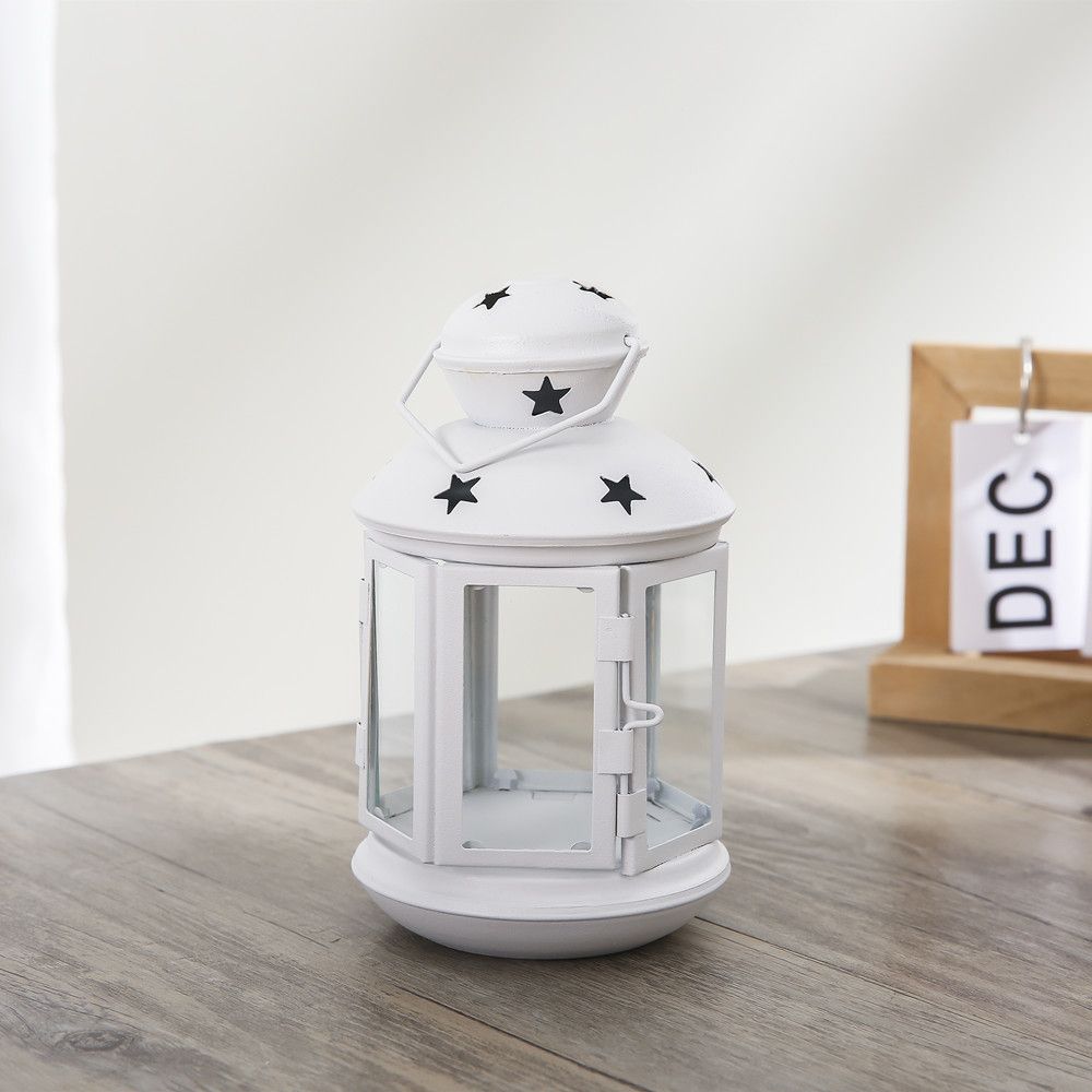 White European Style Star Cutout Metal Candle Lantern - Handcrafted Iron & Glass Decorative Lamp for Christmas, Home, Wedding, Party Easy to carry - Perfect for Living Room, Bedroom, Study - Image 1
