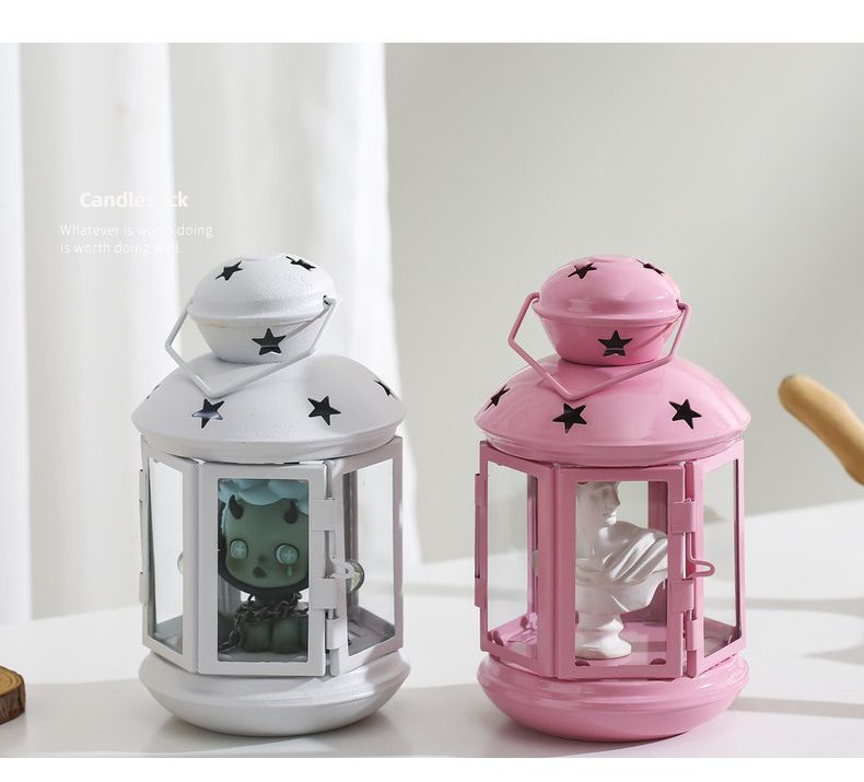 Pink European Style Star Cutout Metal Candle Lantern - Handcrafted Iron & Glass Decorative Lamp for Christmas, Home, Wedding, Party Easy to carry - Perfect for Living Room, Bedroom, Study - Image 5