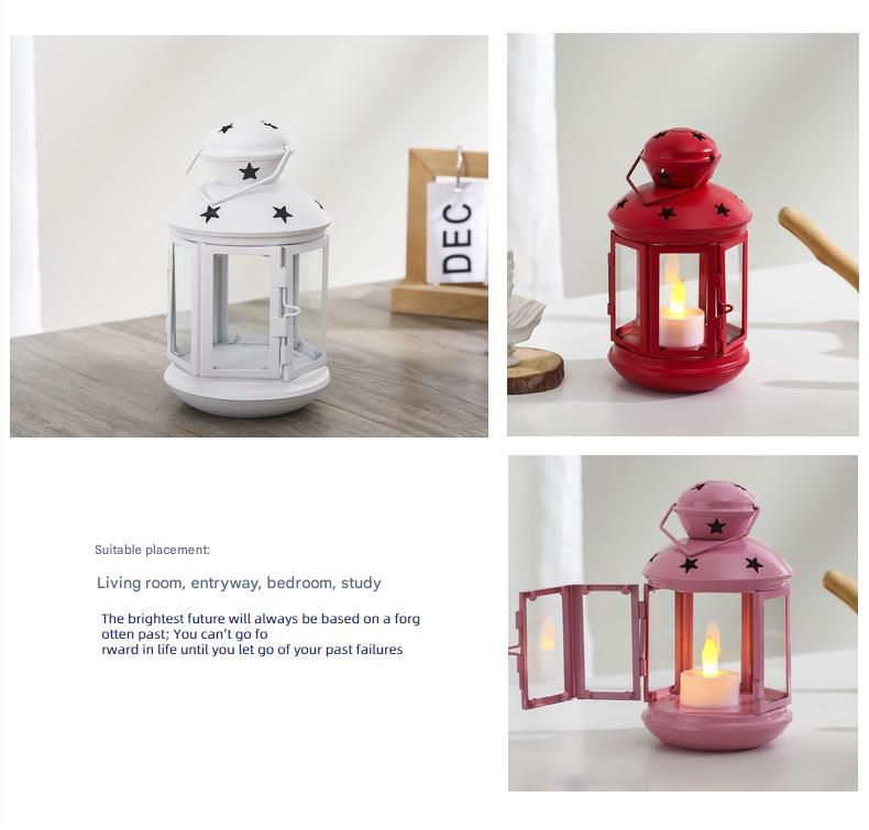 3-piece White and Pink and Red European Style Star Cutout Metal Candle Lantern - Handcrafted Iron & Glass Decorative Lamp for Christmas, Home, Wedding, Party Easy to carry - Perfect for Living Room, Bedroom, Study - Image 4