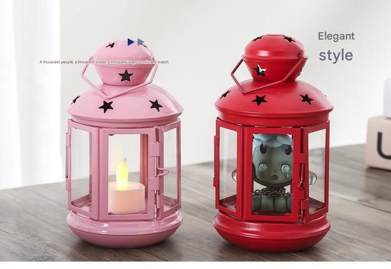 3-piece White and Pink and Red European Style Star Cutout Metal Candle Lantern - Handcrafted Iron & Glass Decorative Lamp for Christmas, Home, Wedding, Party Easy to carry - Perfect for Living Room, Bedroom, Study - Image 6