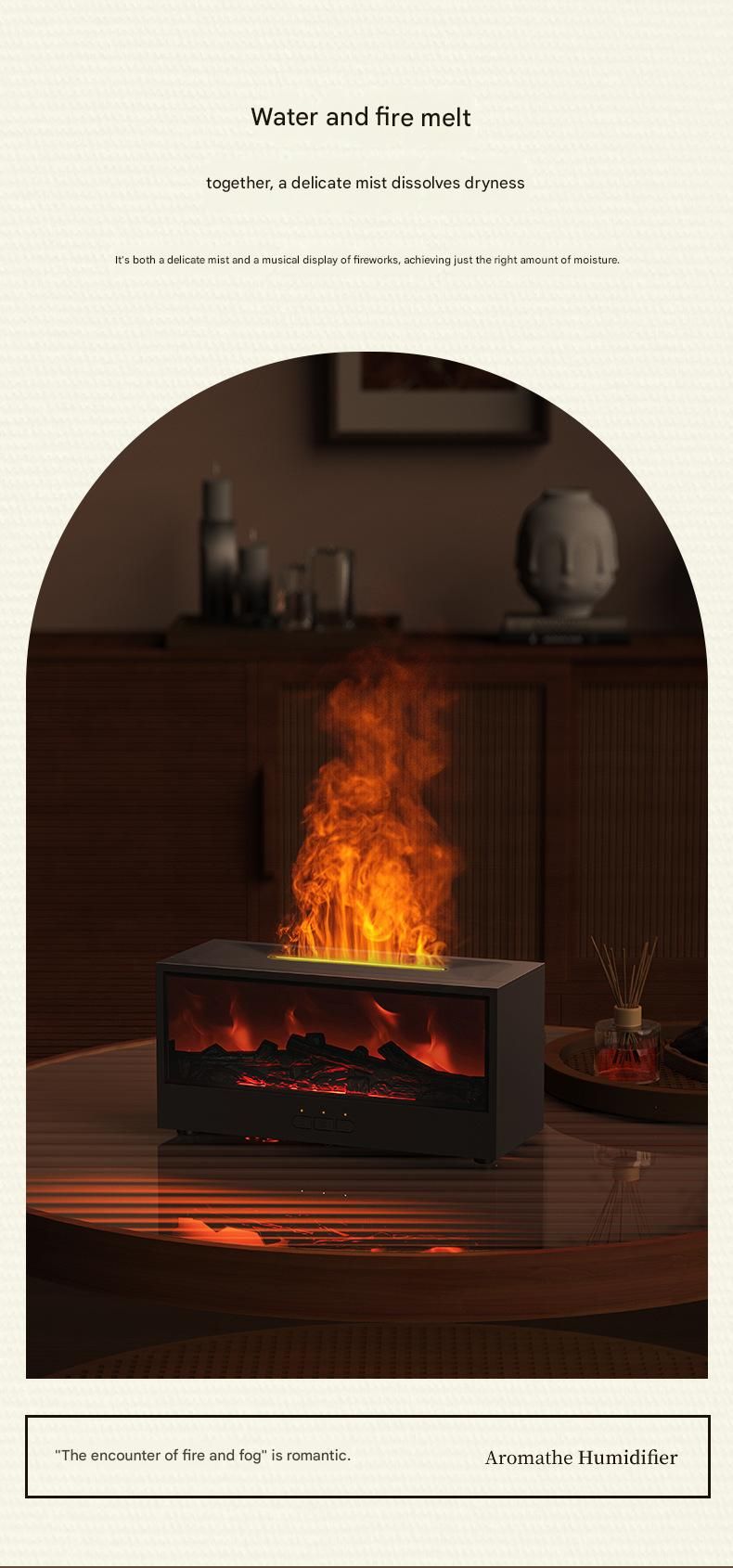 Black casing 3D Flame Effect Aroma Diffuser and Humidifier - Desktop Fireplace Design with Realistic LED Fire, 7-Color Mood Lighting, and Silent Ultrasonic Mist - Ideal for Bedroom, Living Room, Office, and Yoga Spaces - Includes Timer and Auto Shut-Off - Image 4