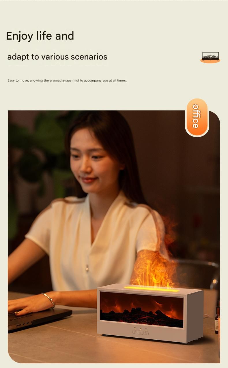 Black casing 3D Flame Effect Aroma Diffuser and Humidifier - Desktop Fireplace Design with Realistic LED Fire, 7-Color Mood Lighting, and Silent Ultrasonic Mist - Ideal for Bedroom, Living Room, Office, and Yoga Spaces - Includes Timer and Auto Shut-Off - Image 8