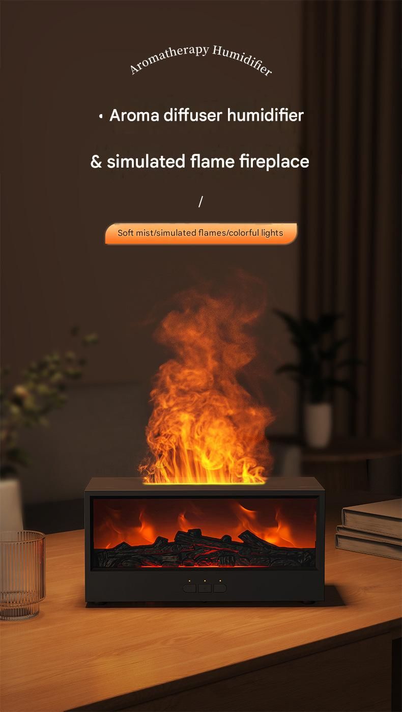 White casing 3D Flame Effect Aroma Diffuser and Humidifier - Desktop Fireplace Design with Realistic LED Fire, 7-Color Mood Lighting, and Silent Ultrasonic Mist - Ideal for Bedroom, Living Room, Office, and Yoga Spaces - Includes Timer and Auto Shut-Off - Image 2