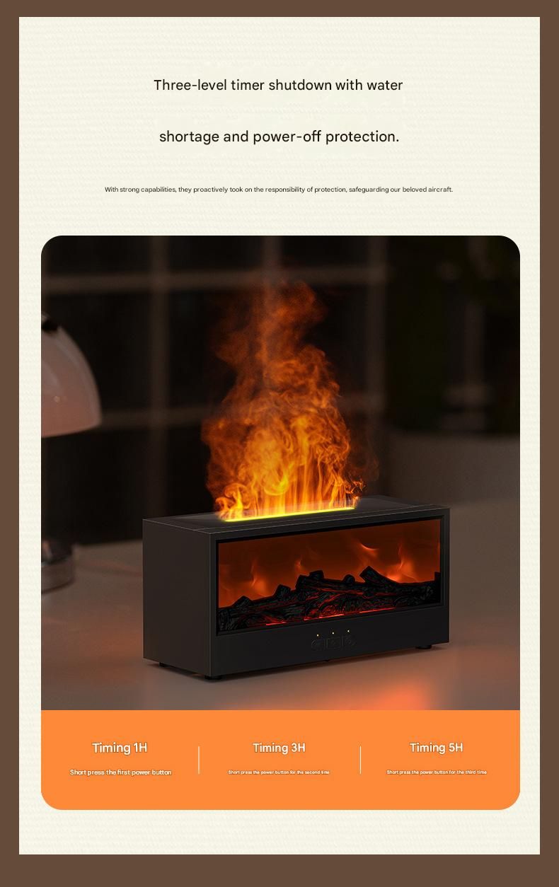 White casing 3D Flame Effect Aroma Diffuser and Humidifier - Desktop Fireplace Design with Realistic LED Fire, 7-Color Mood Lighting, and Silent Ultrasonic Mist - Ideal for Bedroom, Living Room, Office, and Yoga Spaces - Includes Timer and Auto Shut-Off - Image 7