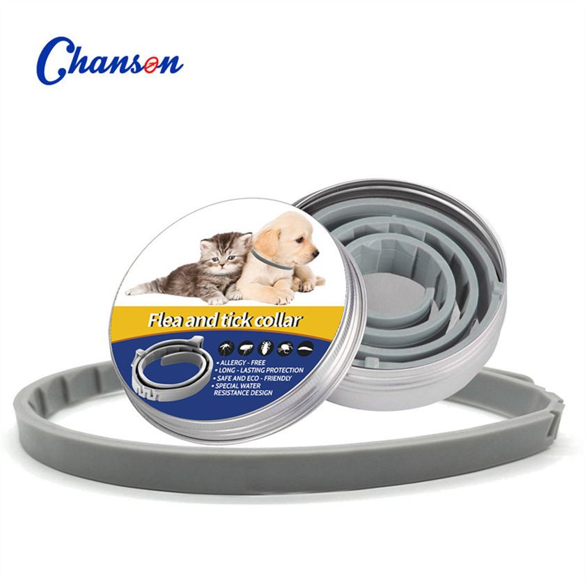 Grey 38cm Adjustable Flea and Tick Collar for Dogs and Cats - 8 Month Protection, Waterproof TPR Design with Safety Release - Repels Fleas, Ticks, and Mosquitoes for Small to Large Pets - Image 1