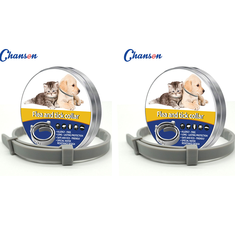 2-piece Grey 62cm Adjustable Flea and Tick Collar for Dogs and Cats - 8 Month Protection, Waterproof TPR Design with Safety Release - Repels Fleas, Ticks, and Mosquitoes for Small to Large Pets - Image 1