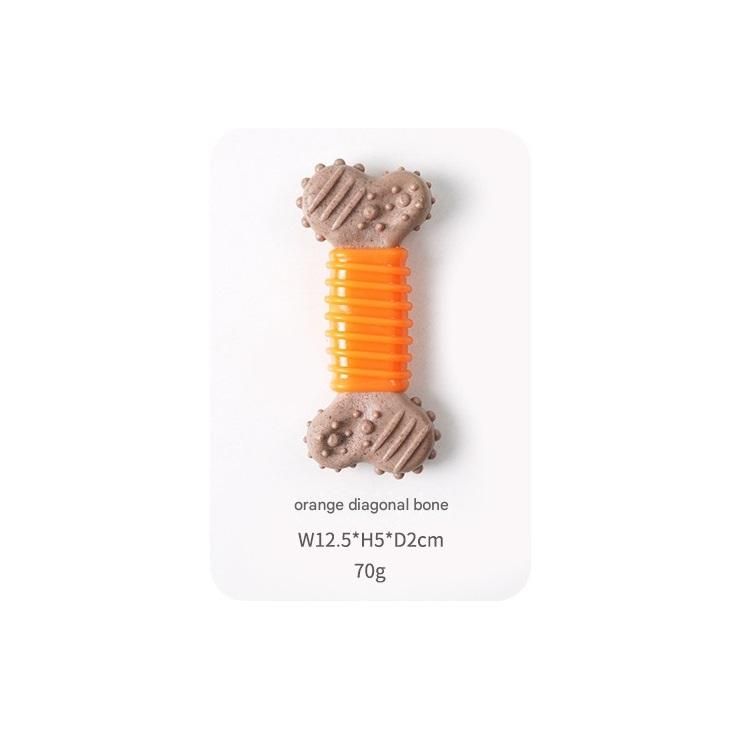 Orange Diagonal stripes Durable Dog Chew Toy - TPR Plastic Composite Bone for Small to Medium Dogs - Teeth Cleaning, Boredom Buster, Non-Toxic & Bite-Resistant Design for Puppies and Adult Dogs - Image 1