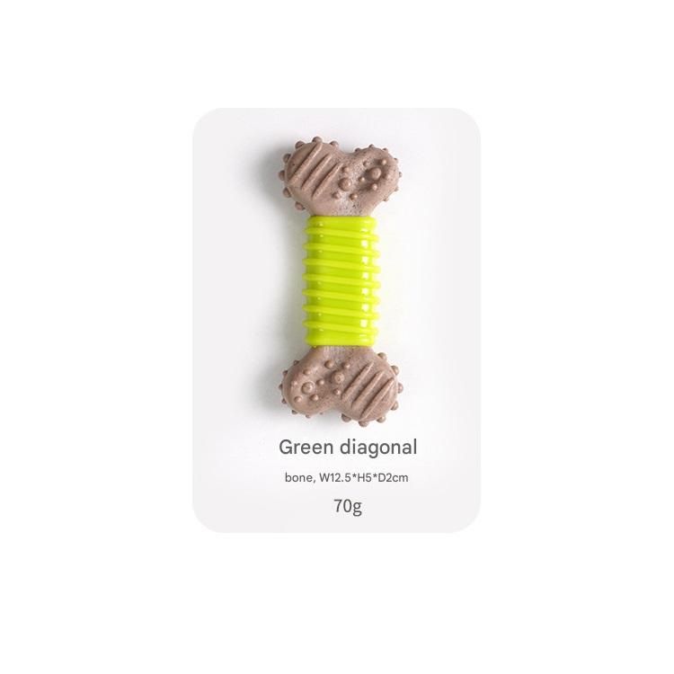 Green Diagonal stripes Durable Dog Chew Toy - TPR Plastic Composite Bone for Small to Medium Dogs - Teeth Cleaning, Boredom Buster, Non-Toxic & Bite-Resistant Design for Puppies and Adult Dogs - Image 1