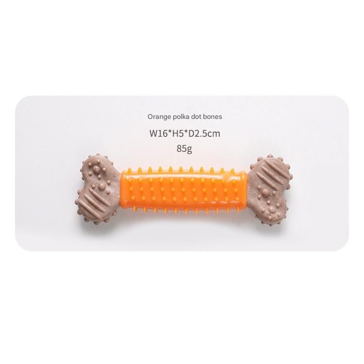 Orange Polka Dot Pattern Durable Dog Chew Toy - TPR Plastic Composite Bone for Small to Medium Dogs - Teeth Cleaning, Boredom Buster, Non-Toxic & Bite-Resistant Design for Puppies and Adult Dogs - Image 1