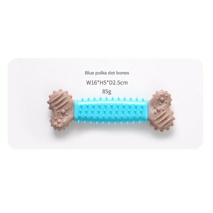 Blue Polka Dot Pattern Durable Dog Chew Toy - TPR Plastic Composite Bone for Small to Medium Dogs - Teeth Cleaning, Boredom Buster, Non-Toxic & Bite-Resistant Design for Puppies and Adult Dogs - Image 1