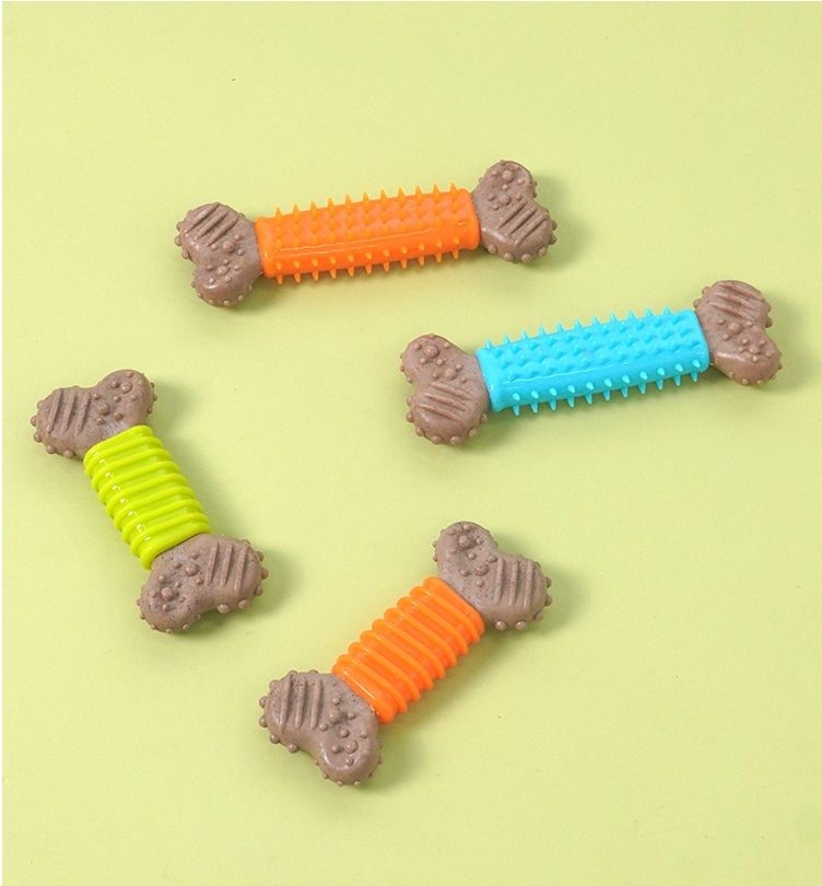 4-piece Polka Dot Pattern and Diagonal stripes Durable Dog Chew Toy - TPR Plastic Composite Bone for Small to Medium Dogs - Teeth Cleaning, Boredom Buster, Non-Toxic & Bite-Resistant Design for Puppies and Adult Dogs - Image 1
