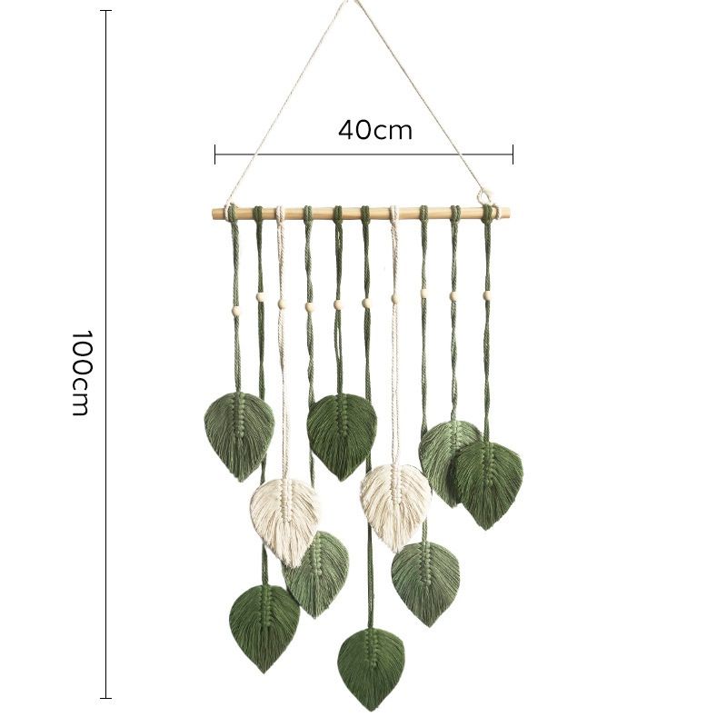 Green 40*100cm Handmade Macrame Leaf Wall Hanging - Cotton Boho Tapestry, Machine Washable,  - Nordic Style Decor for Bedroom, Living Room, Nursery - Image 1