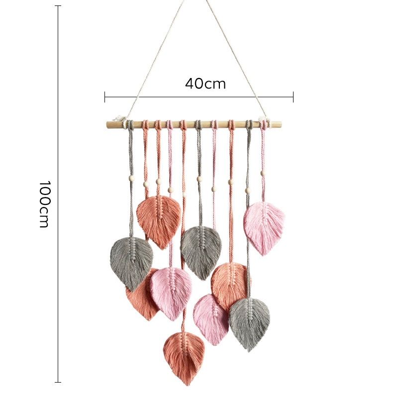Pink 40*100cm Handmade Macrame Leaf Wall Hanging - Cotton Boho Tapestry, Machine Washable,  - Nordic Style Decor for Bedroom, Living Room, Nursery - Image 1