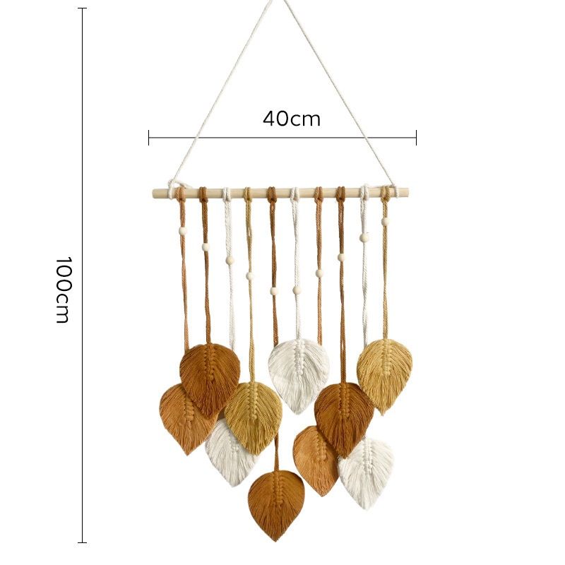 Brown 40*100cm Handmade Macrame Leaf Wall Hanging - Cotton Boho Tapestry, Machine Washable,  - Nordic Style Decor for Bedroom, Living Room, Nursery - Image 1