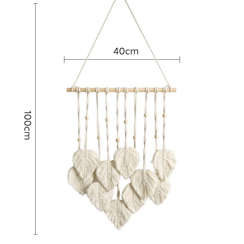 White 40*100cm Handmade Macrame Leaf Wall Hanging - Cotton Boho Tapestry, Machine Washable,  - Nordic Style Decor for Bedroom, Living Room, Nursery - Image 1