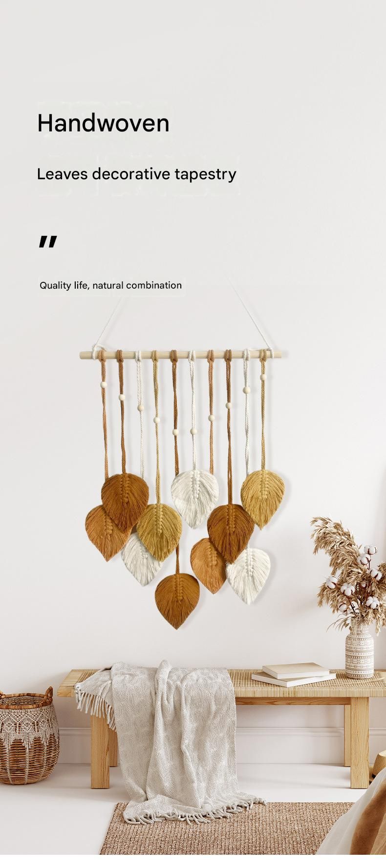 White 40*100cm Handmade Macrame Leaf Wall Hanging - Cotton Boho Tapestry, Machine Washable,  - Nordic Style Decor for Bedroom, Living Room, Nursery - Image 2