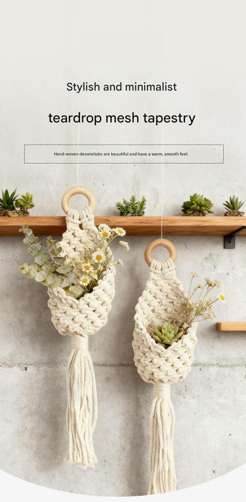 White Macrame Hanging Plant Holder - Cotton Rope Wall Basket, Bohemian Style Decor for Indoor Plants - Space Saving & Multi Scene Use - Image 2