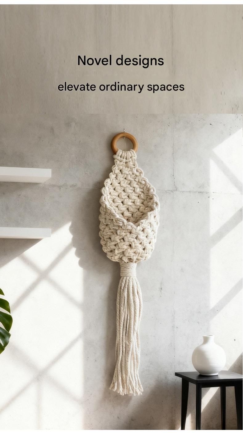 White Macrame Hanging Plant Holder - Cotton Rope Wall Basket, Bohemian Style Decor for Indoor Plants - Space Saving & Multi Scene Use - Image 5