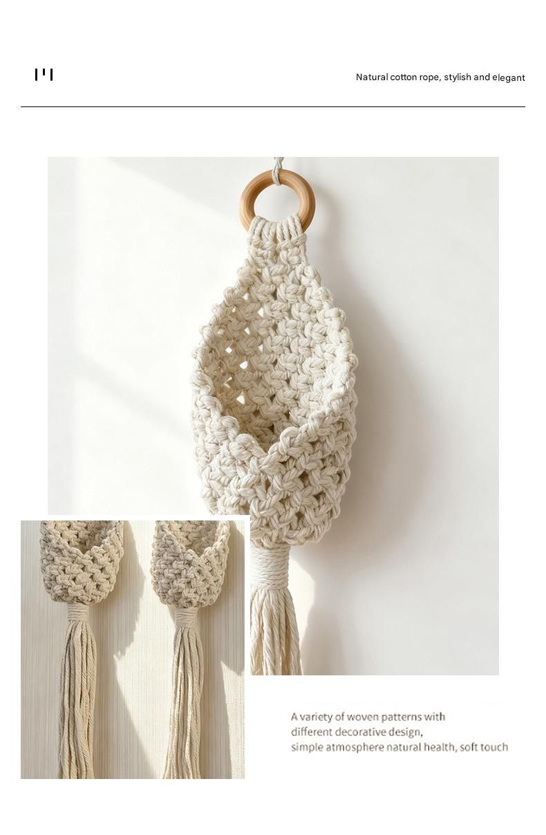 White Macrame Hanging Plant Holder - Cotton Rope Wall Basket, Bohemian Style Decor for Indoor Plants - Space Saving & Multi Scene Use - Image 6