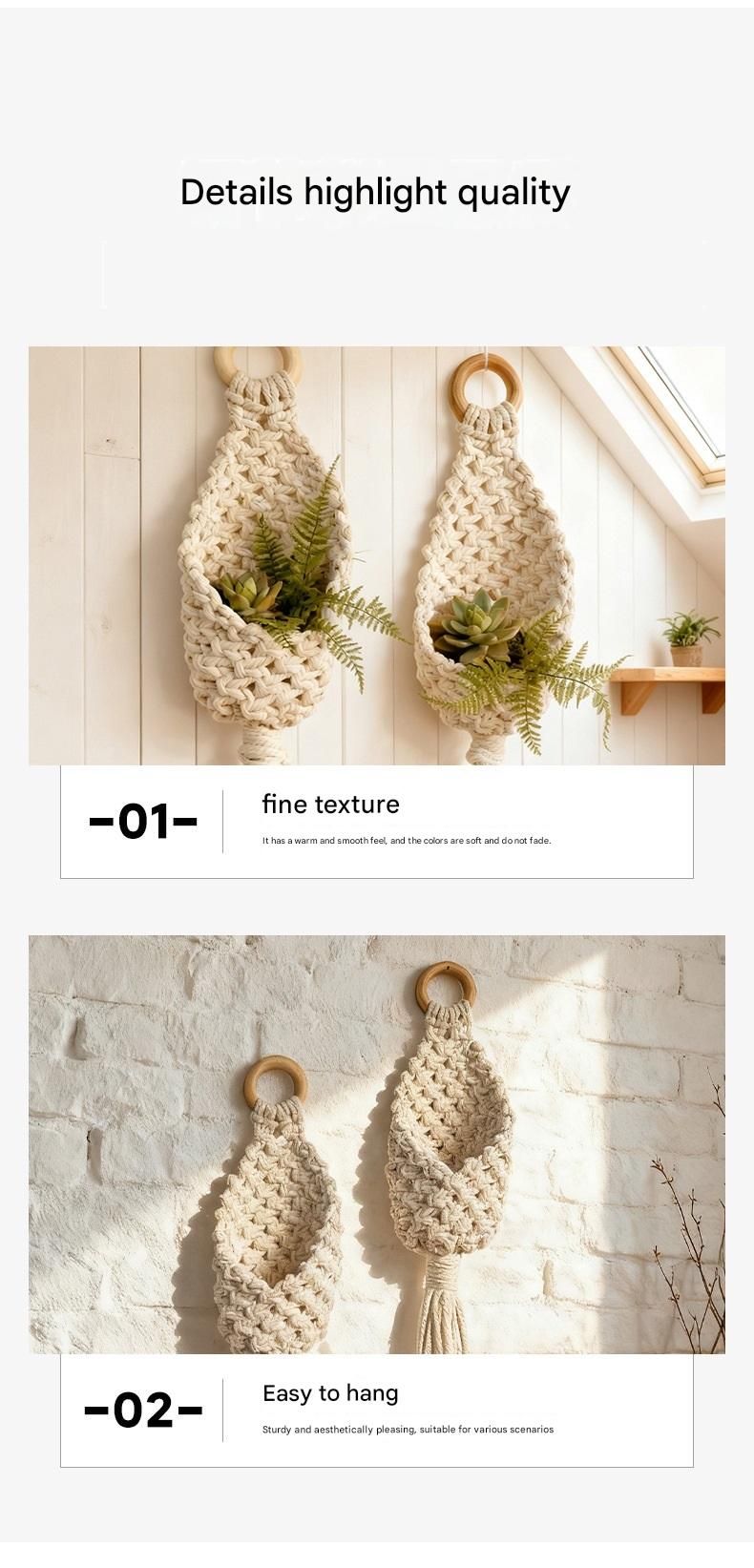 2-piece White Macrame Hanging Plant Holder - Cotton Rope Wall Basket, Bohemian Style Decor for Indoor Plants - Space Saving & Multi Scene Use - Image 7