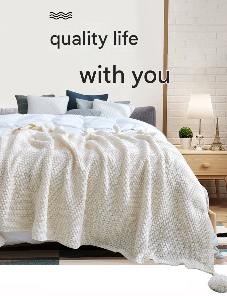 Black 110*150cm Nordic Style Tassel Knit Throw Blanket - Soft Polyester Sofa Blanket with Pineapple Texture - Breathable & Lightweight for Office, Couch, Travel - Boho Chic Home Decor - Image 2