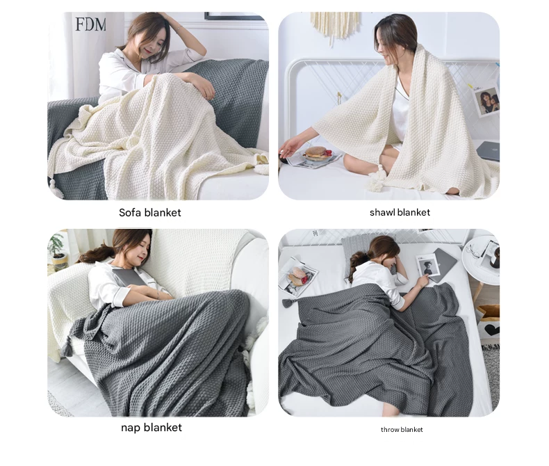 Khaki 150*200cm Nordic Style Tassel Knit Throw Blanket - Soft Polyester Sofa Blanket with Pineapple Texture - Breathable & Lightweight for Office, Couch, Travel - Boho Chic Home Decor - Image 6