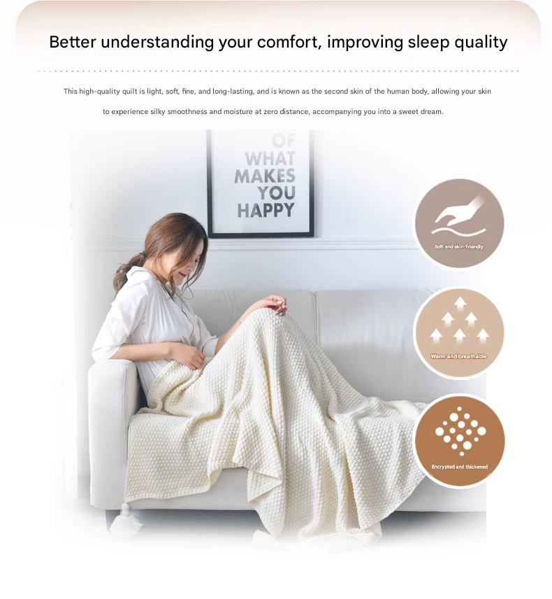 Grey 110*150cm Nordic Style Tassel Knit Throw Blanket - Soft Polyester Sofa Blanket with Pineapple Texture - Breathable & Lightweight for Office, Couch, Travel - Boho Chic Home Decor - Image 3