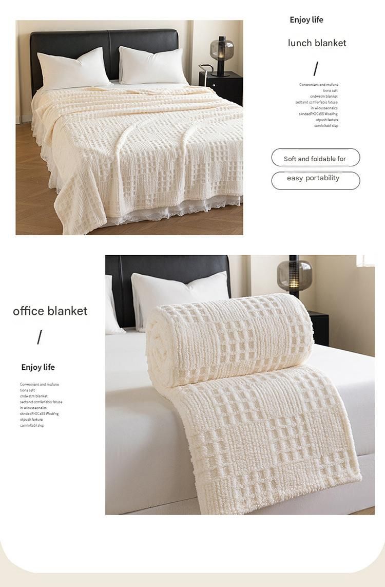 Pink 150*200cm Thickened Double-Sided Plush Waffle Weave Throw Blanket - Anti-Static Taffeta Velvet & Flannel Fleece - Warm, Soft, Non-Shedding Blanket for Winter, Sofa, Bed & Office - Image 8